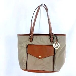 Michael Kors Nylon Tote Jet Set Nylon Saffiano Leather Tan Large Shoulder Bag